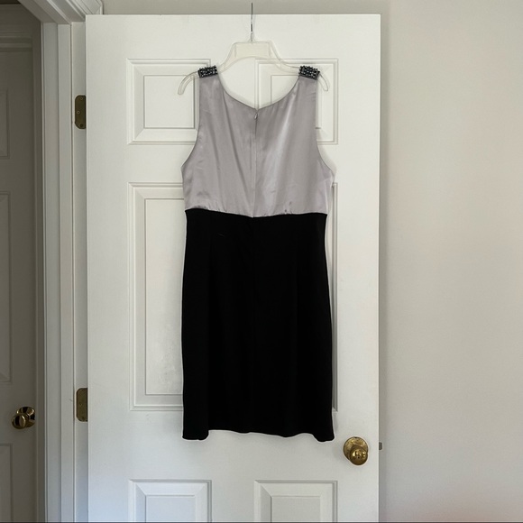 BLACK / SILVER MINI DRESS WITH BEADED NECKLINE - Picture 3 of 6